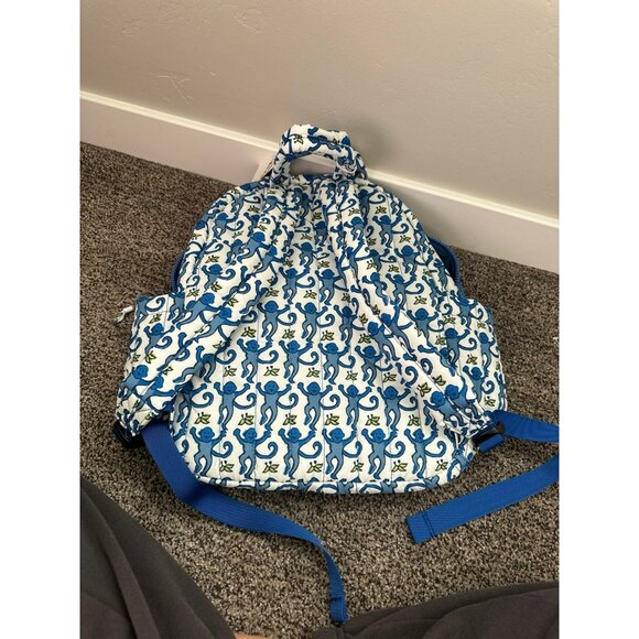 NWT Roberta Roller Rabbit Blue Monkey Quilted Backpack - Picture 3 of 3